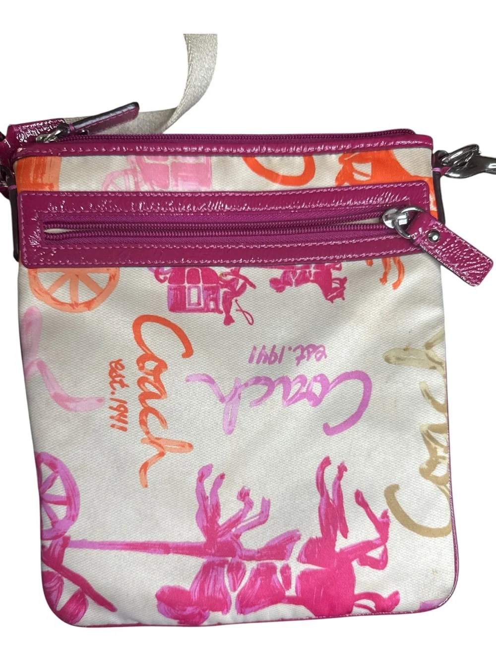 Coach Canvas Crossbody in Cream with Pink & Orange Print